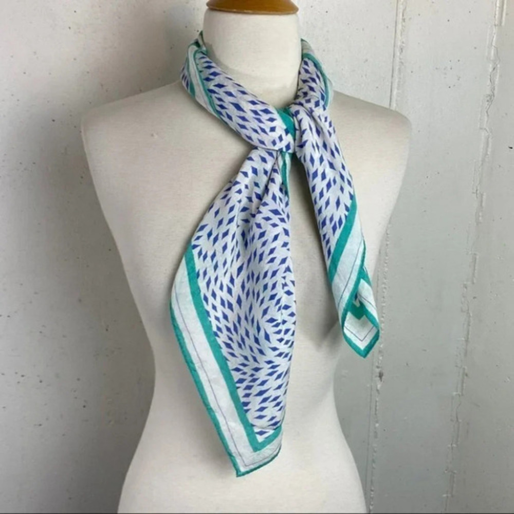 Evan PICONE 30” square blue/green print silk‎ scarf